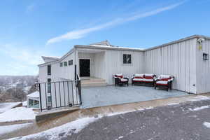 Exterior space featuring board and batten siding