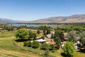 Bird's eye view of a water and mountain view