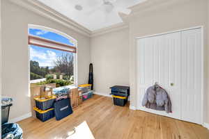 Interior space featuring ceiling fan