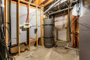 Utility room with strapped water heater