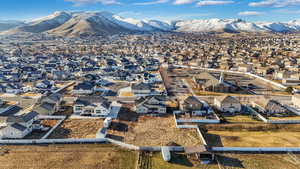 Drone / aerial view with a mountain view and a residential view