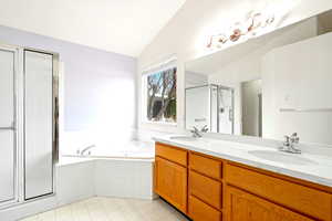 Oversized Primary bath features upgraded Quartz Counter tops on Double Vanity