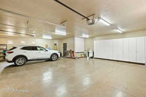Very large garage with cabinets