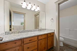 Full bath featuring vanity and toilet