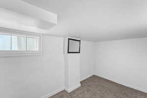 Additional living space with baseboards and carpet flooring