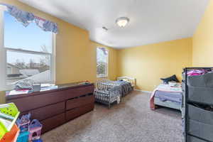 Bedroom featuring carpet floors and baseboards