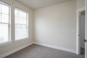 Unfurnished room with carpet floors and healthy amount of natural light