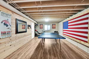 Playroom with wood finished floors