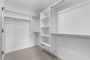 Spacious closet with carpet