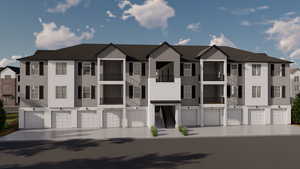 Multi unit property featuring an attached garage and a residential view