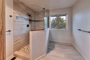 Full bathroom with visible vents, baseboards, and walk in shower