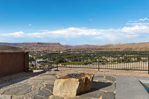 View of patio / terrace with a mountain view
