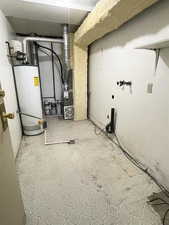 Utility room featuring water heater