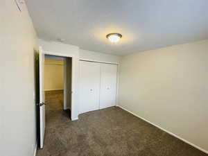 Unfurnished bedroom with a closet and carpet flooring