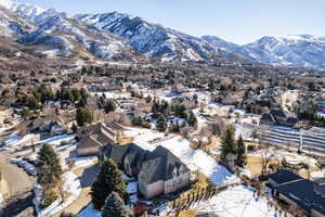 Birds eye view of property with a residential view and a mountain view