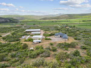 Aerial view of sparsely populated area featuring mountains