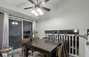 Dining area with ceiling fan