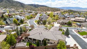 Aerial view featuring a mountain view and a residential view