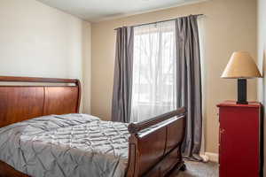 Bedroom with baseboards and carpet flooring