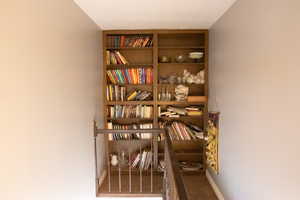 Bookcase at top of stairs