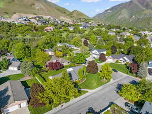 Birds eye view of property featuring a mountain view and a residential view