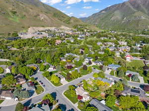 Drone / aerial view with a mountain view and a residential view