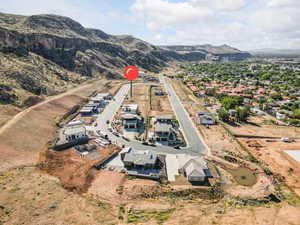 Drone / aerial view with a mountain view