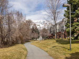 View of home's community featuring a yard and a mountain view