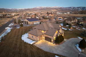 Drone / aerial view with a mountain view and a residential view