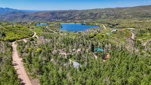 Bird's eye view of a water and mountain view