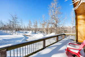 View of snow covered deck