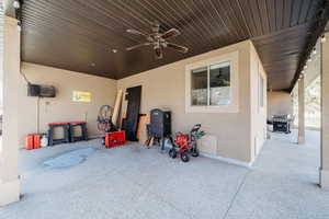 View of patio / terrace featuring a ceiling fan and grilling area