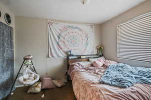 Bedroom with carpet flooring