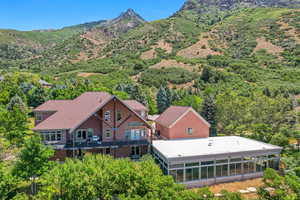 View from above of property featuring a mountain backdrop
