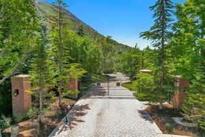View of community with a mountain view and a gate