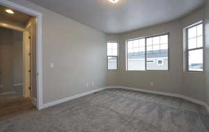 Empty room featuring carpet and baseboards