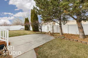 View of yard with a patio and a fenced backyard