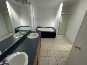 Full bath featuring tile patterned floors, a sink, and a stall shower