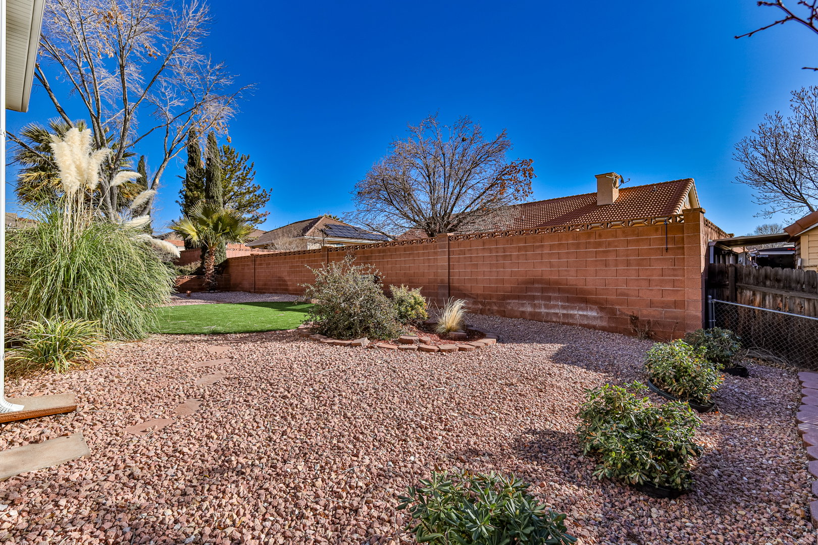 View of yard with a fenced backyard
