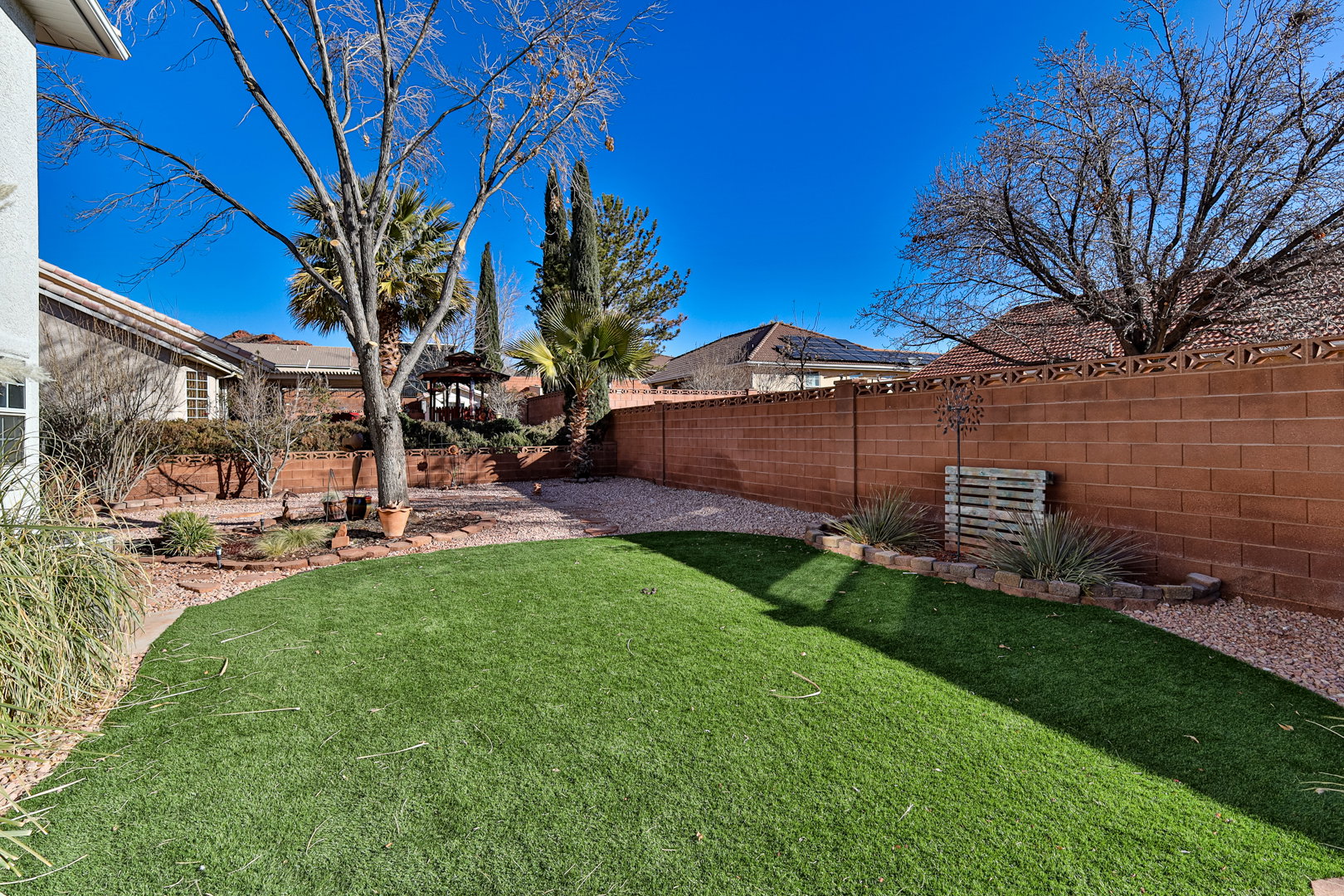 View of yard with a fenced backyard