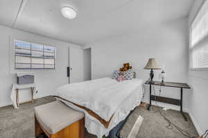 Bedroom with baseboards and carpet floors