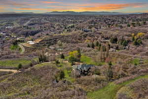 Drone / aerial view with a mountain view