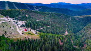 View of mountain backdrop with a heavily wooded area