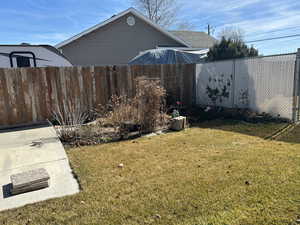 View of yard featuring a fenced backyard