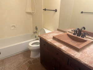 Full bath featuring vanity, toilet, and bathtub / shower combination