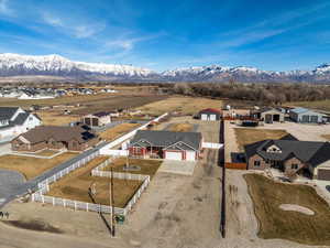 Birds eye view of property with a residential view and a mountain view