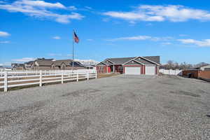 View of front of house featuring a garage and fence