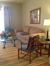 Living area with wood finished floors