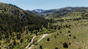Property view of mountains featuring a forest view