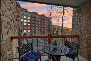 View of balcony at dusk